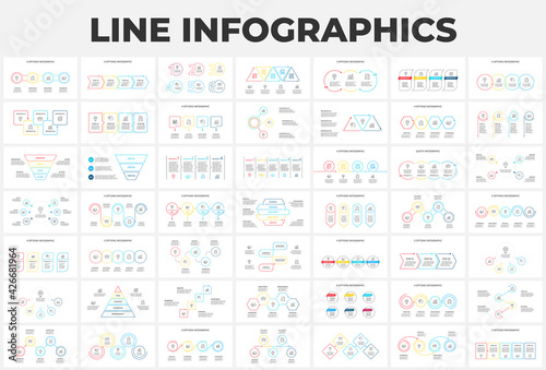 Thin line flat elements set for infographic. Template for diagram  graph  presentation and chart. Business concept with 3  4  5 and 6 options  parts  steps or processes