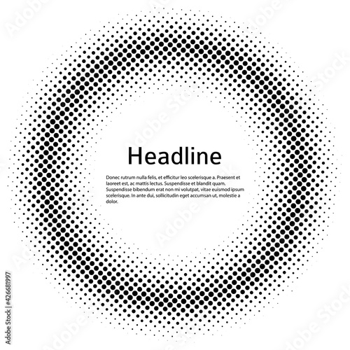 Design elements symbol Editable color halftone frame dot circle pattern on white background. Vector illustration eps 10 frame with black random dots. Round border Icon using halftone circle dots textu