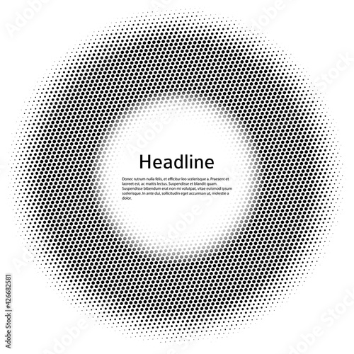 Design elements symbol Editable color halftone frame dot circle pattern on white background. Vector illustration eps 10 frame with black random dots. Round border Icon using halftone circle dots textu