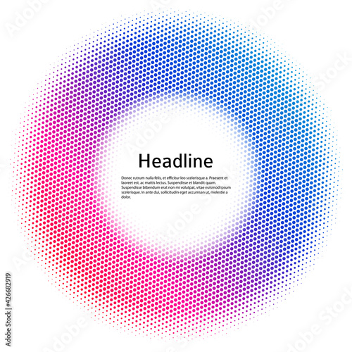 Design elements symbol Editable color halftone frame dot circle pattern on white background. Vector illustration eps 10 frame with black random dots. Round border Icon using halftone circle dots textu