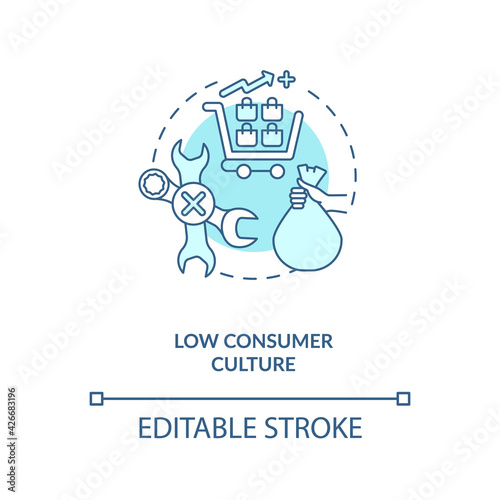 Low consumer culture concept icon. E-waste management challenge idea thin line illustration. Throwing things away without repairing. Vector isolated outline RGB color drawing. Editable stroke