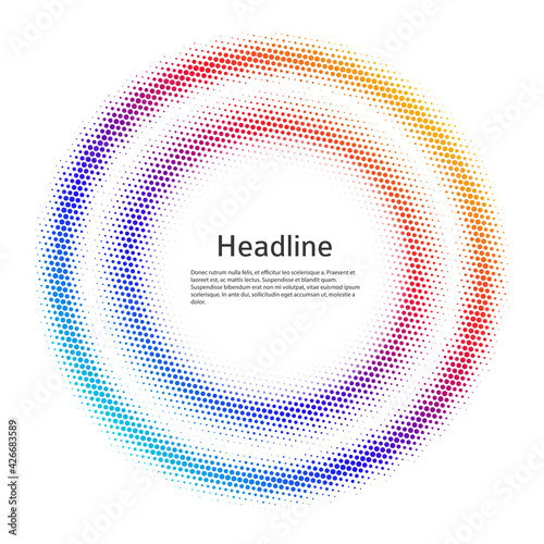Design elements symbol Editable color halftone frame dot circle pattern on white background. Vector illustration eps 10 frame with black random dots. Round border Icon using halftone circle dots textu