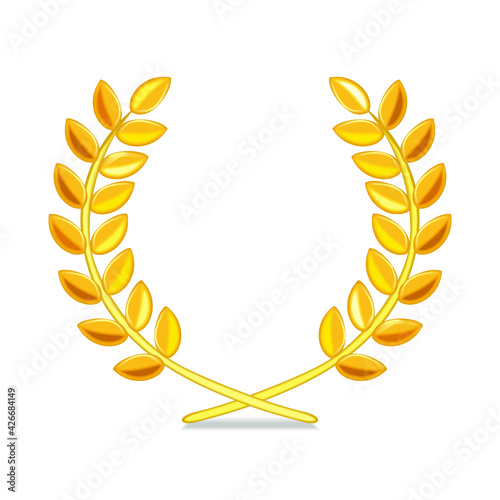 Golden laurel wreath isolated on a white background. 3d rendering