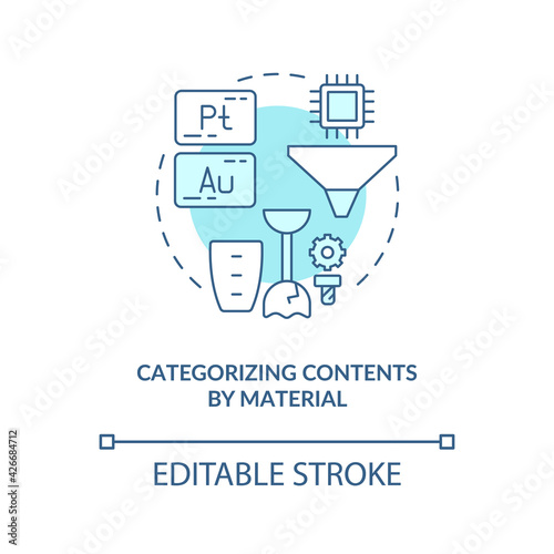 Categorizing contents by material concept icon. E-waste recycling idea thin line illustration. Categorization process. Garbage segregation. Vector isolated outline RGB color drawing. Editable stroke