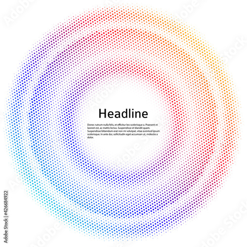 Design elements symbol Editable color halftone frame dot circle pattern on white background. Vector illustration eps 10 frame with black random dots. Round border Icon using halftone circle dots textu