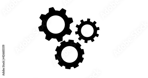 Gear set. Black gear wheel icons on white background. Alpha Luma Matte included. 4k video