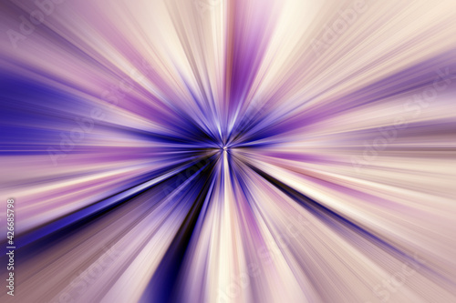 Abstract surface of radial blur zoom lilac, blue, beige tones. Abstract lilac, blue background with radial, diverging, converging lines.