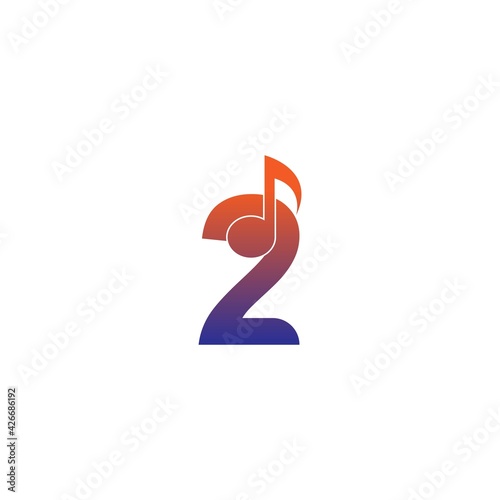 Number 2 logo icon with musical note design symbol template