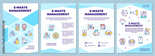 E-waste management brochure template. Environmental protection. Flyer, booklet, leaflet print, cover design with linear icons. Vector layouts for presentation, annual reports, advertisement pages