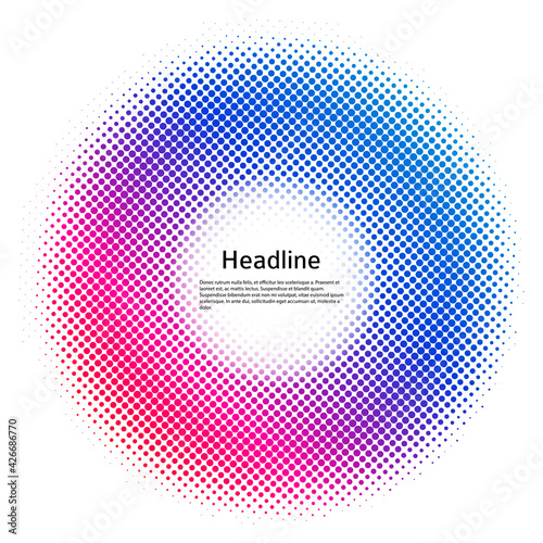 Design elements symbol Editable color halftone frame dot circle pattern on white background. Vector illustration eps 10 frame with black random dots. Round border Icon using halftone circle dots textu