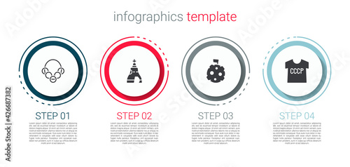 Set Russian bagels, The Tsar bell, Moon with flag and USSR t-shirt. Business infographic template. Vector