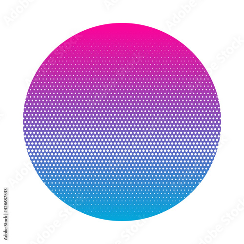 Vector 80s Retro Style Striped Shape. Art Bright attractive style logo template. Minimal vaporwave synthwave style background. Neon circle with pink and blue. Synthwave Vector illustration EPS10