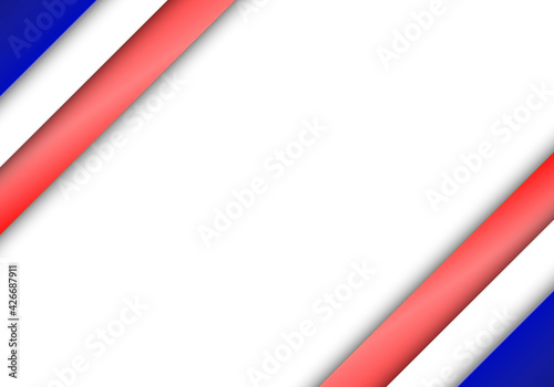 Background with United States of America colors in the corners. Red white and blue 3D stripes. Vector illustration.