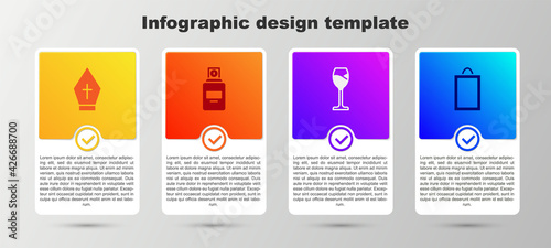 Set Pope hat, Perfume, Wine glass and Picture. Business infographic template. Vector