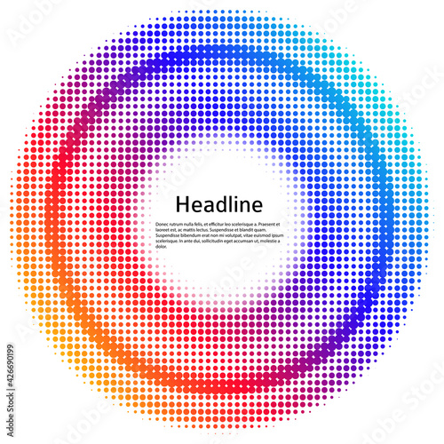 Design elements symbol Editable color halftone frame dot circle pattern on white background. Vector illustration eps 10 frame with black random dots. Round border Icon using halftone circle dots textu
