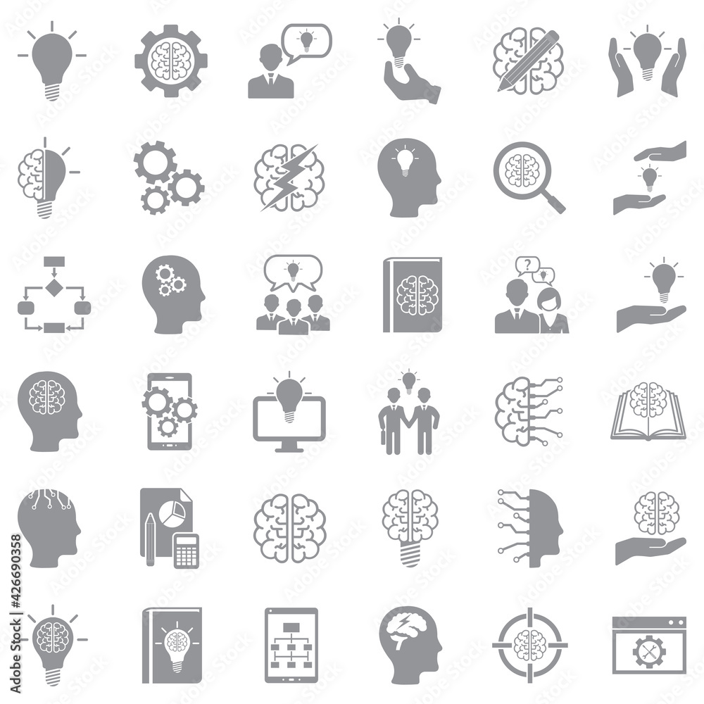 Idea Icons. Gray Flat Design. Vector Illustration. Idea Icons. Gray Flat Design. Vector Illustration.