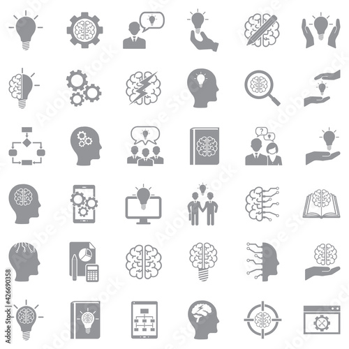 Idea Icons. Gray Flat Design. Vector Illustration.
