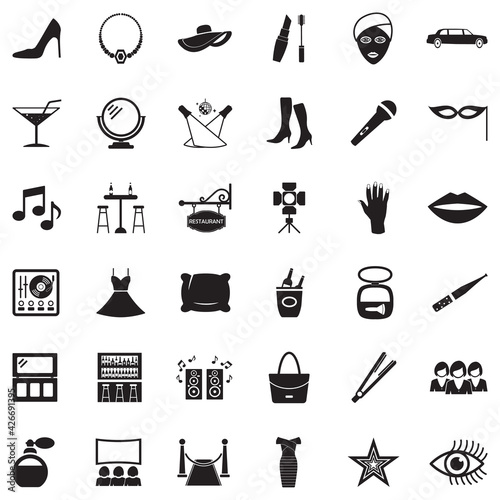 Ladies Night Icons. Black Flat Design. Vector Illustration.
