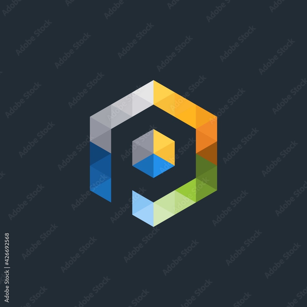 Modern colorful hexagon logo design element. letter P logo template Modern colorful hexagon logo design element. letter P logo template