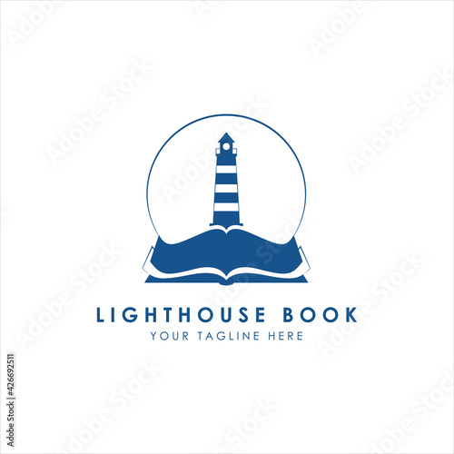Lighthouse book logo design vector