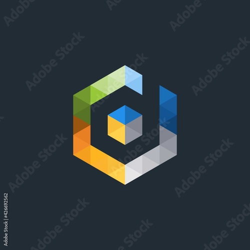 Modern colorful hexagon logo design element. letter D logo template