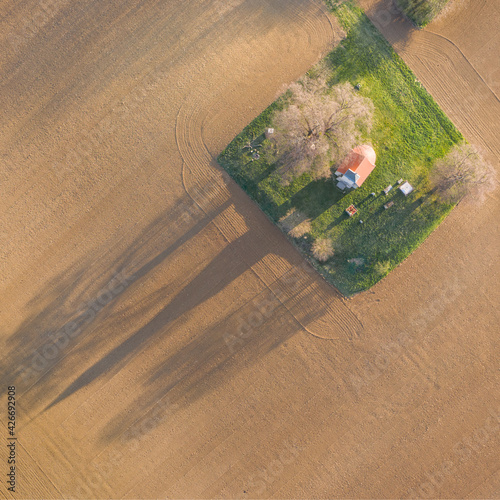 aerial photo of a small chapel photo