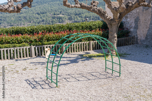 Children's playground concept.Old vintage iron structure for play kids.