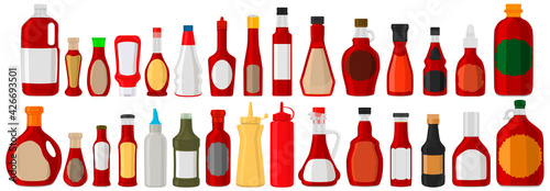 Illustration on theme big kit varied glass bottles filled liquid red wine vinegar