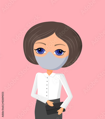 Business woman vector illustration in coronovirus time