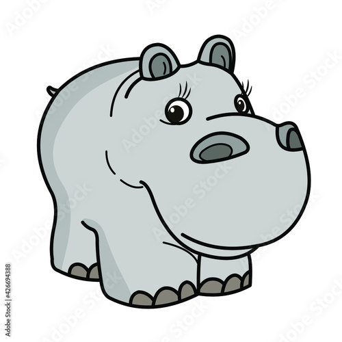 In the world of animals, nature. Vector image of animals in color. hippopotamus