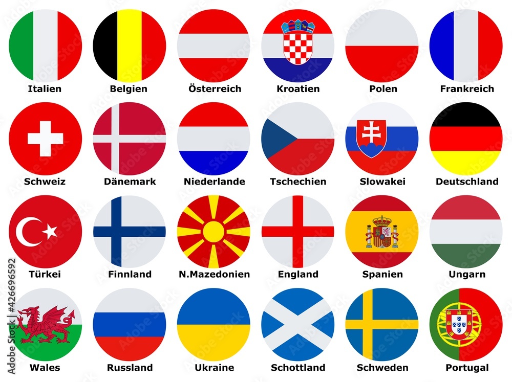 Flaggen europäischer Länder, die am Pokal teilnehmen