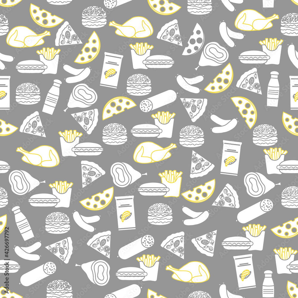 Seamless Pattern Fast Food Snack Picnic Unhealthy Seamless Pattern Fast Food Snack Picnic Unhealthy