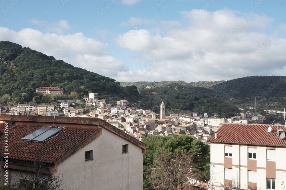 Panorama of the village of Bitti. Sardinia, Italy