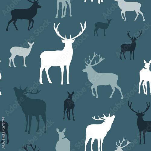 Deer silhouette seamless pattern stock illustration. © Mrs Opossum