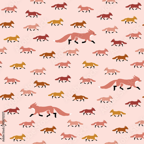 Fox with cubs seamless pattern stock illustration.