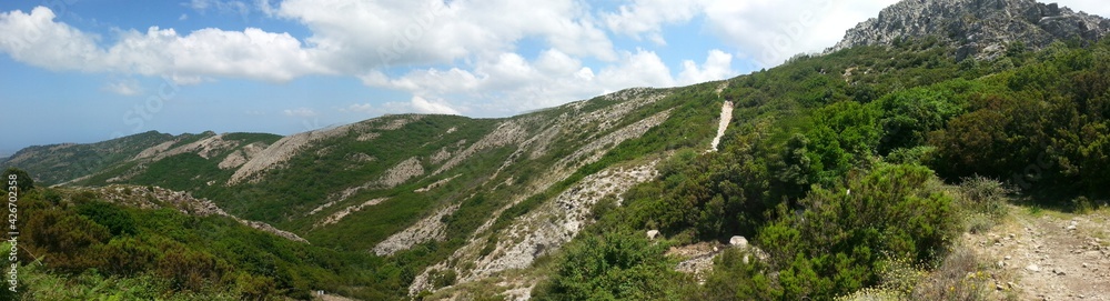 Panoramic view of the Montiferru region in Sardinia, Italy