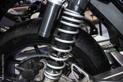 black Shock Absorbers part of Motorcycle for absorbing jolts