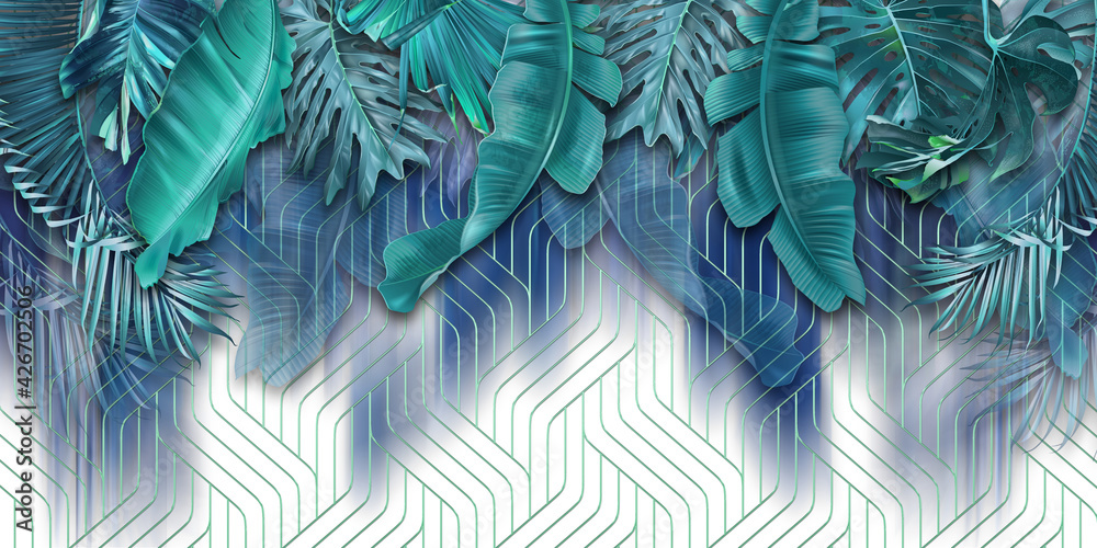 wallpaper blue palm leaves. Luxury. Stock Illustration | Adobe Stock
