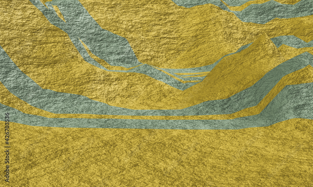 3D rendering. Deformed layered sedimentary rock. 3D rendering. Deformed layered sedimentary rock.