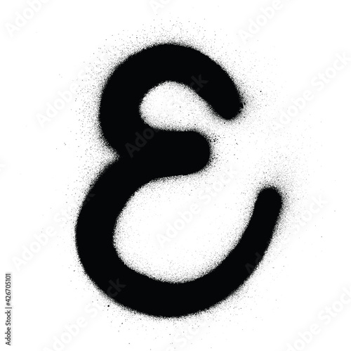 graffiti curved E font sprayed in black over white