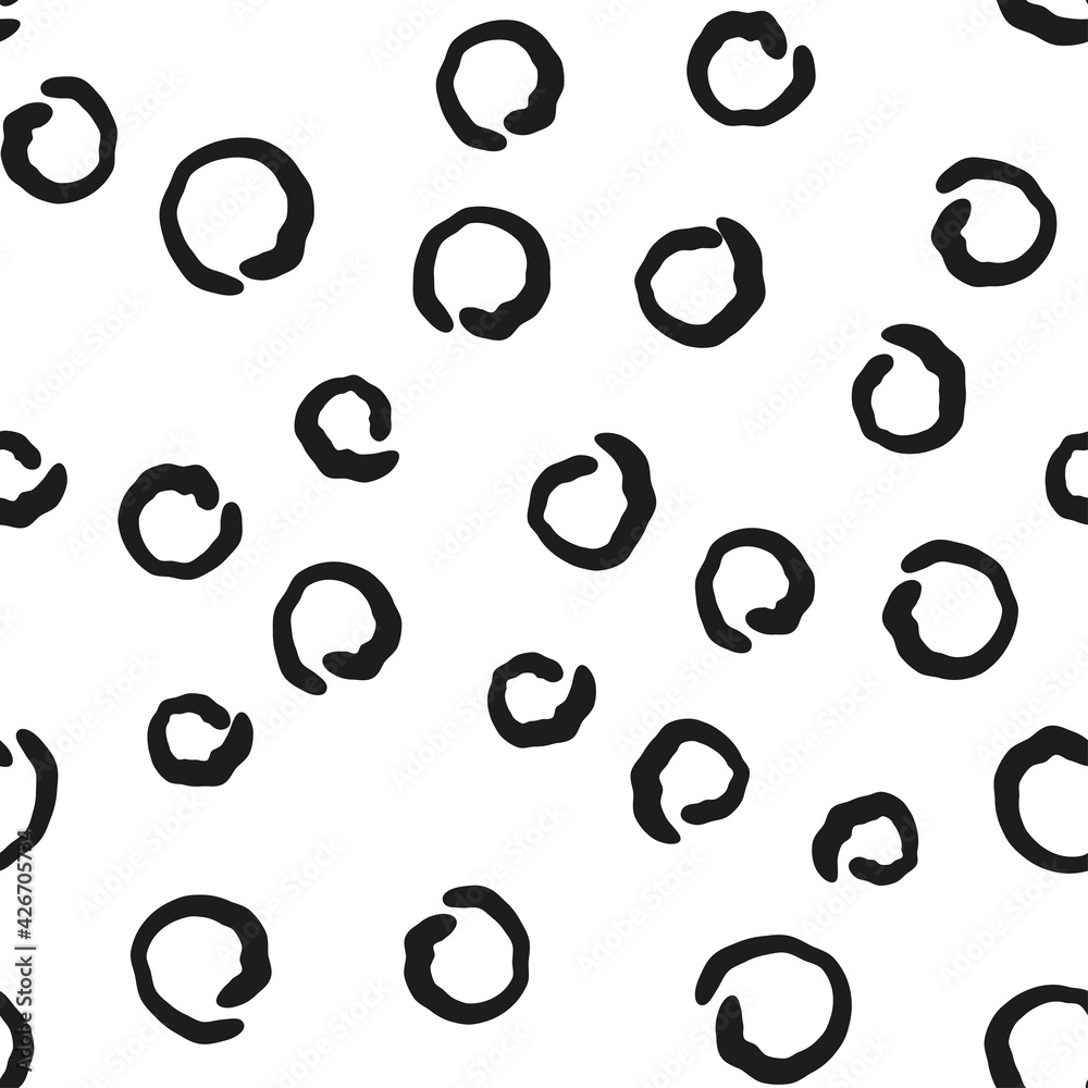 Doodle circles seamless pattern. Monochrome hand drawn texture background.