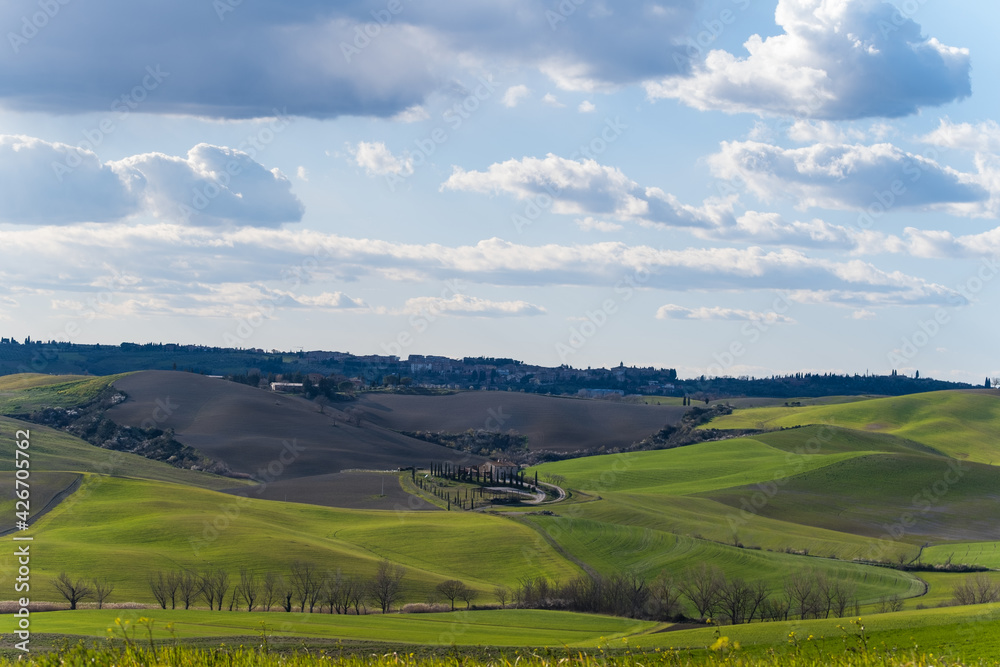 Beautiful landscape in Tuscany, Italy. Concept of real estate, relax, outdoor recreation.