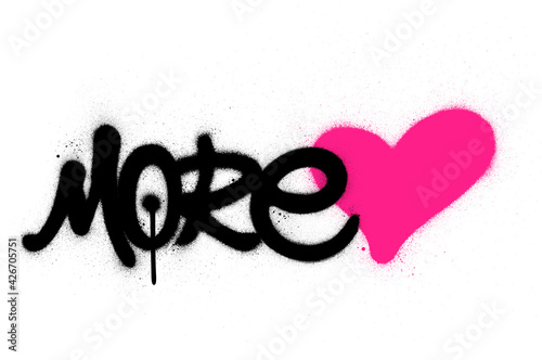 graffiti more love text sprayed over white