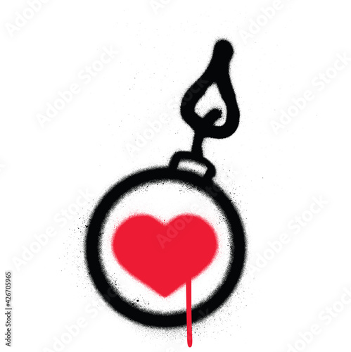 graffiti love bomb sprayed over white