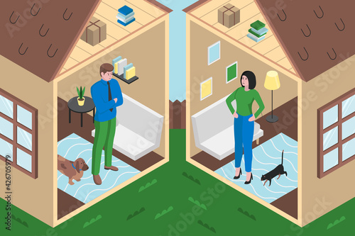 Colourful flat vector illustration shows of divorce