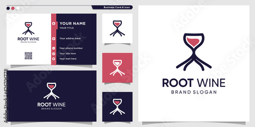 Wine logo template with creative root concept and business card design Premium Vector