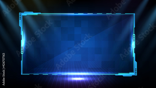 abstract futuristic background of blue glowing technology sci fi frame hud ui