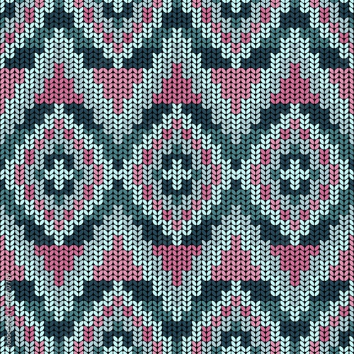 Geometric ornament of rhombuses and triangles in the native American style. Seamless pattern in knitted style for web, print, textile, wallpaper, card, wrapping paper and background