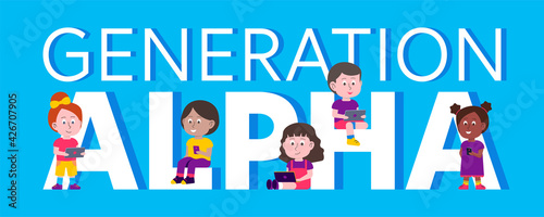Vector illustration of Generation Alpha children the first generation