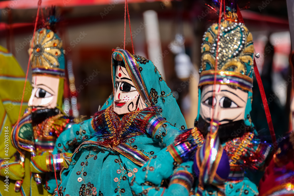Puppet Show, Rajasthani colorful hand made puppet on display. Puppet Show, Rajasthani colorful hand made puppet on display.